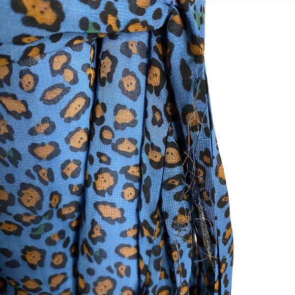 See The Shades Blue Leopard Print Boatneck Chiffon Mini A Line Dress Medium M - Picture 8 of 16